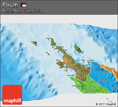 Satellite 3D Map of Poum, political outside