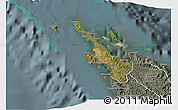 Satellite 3D Map of Poum, semi-desaturated