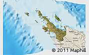 Satellite 3D Map of Poum, shaded relief outside