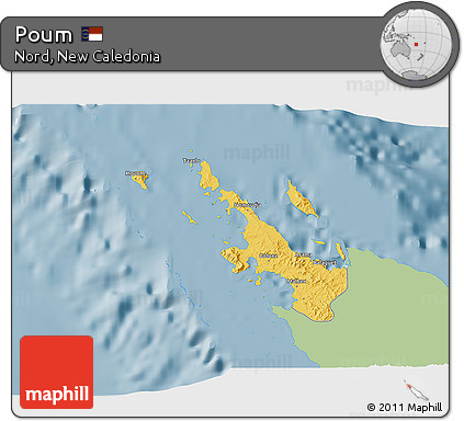 Savanna Style 3D Map of Poum, single color outside
