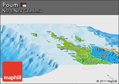Physical Panoramic Map of Poum, political outside