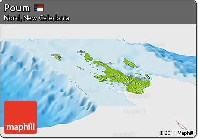 Physical Panoramic Map of Poum, single color outside