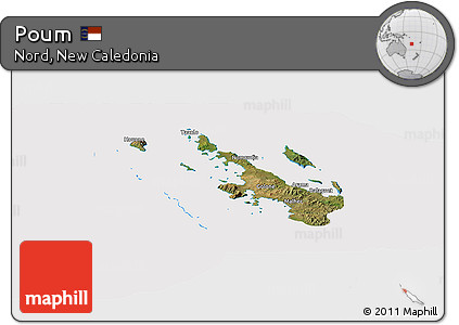 Satellite Panoramic Map of Poum, cropped outside
