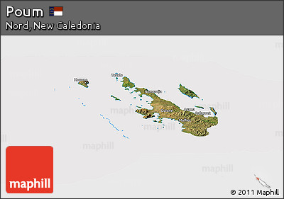 Satellite Panoramic Map of Poum, cropped outside