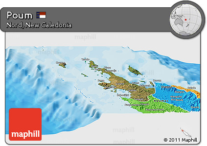 Satellite Panoramic Map of Poum, political outside