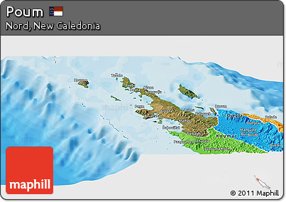 Satellite Panoramic Map of Poum, political outside