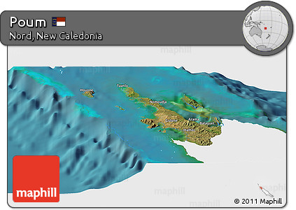 Satellite Panoramic Map of Poum, single color outside
