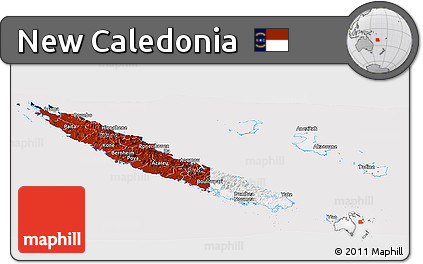 Flag Panoramic Map of New Caledonia, flag aligned to the middle