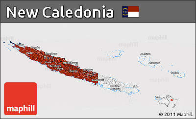 Flag Panoramic Map of New Caledonia, flag aligned to the middle