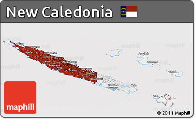 Flag Panoramic Map of New Caledonia, flag aligned to the middle