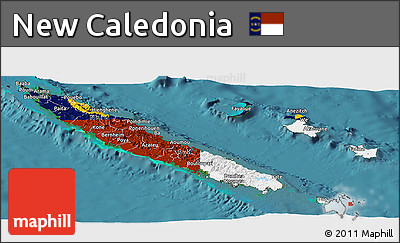 Flag Panoramic Map of New Caledonia, satellite outside, flag rotated