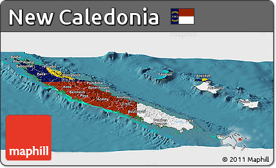 Flag Panoramic Map of New Caledonia, satellite outside, flag rotated