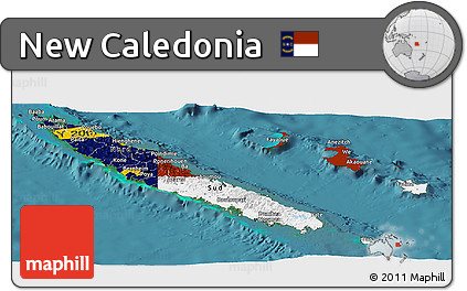 Flag Panoramic Map of New Caledonia, satellite outside