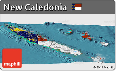 Flag Panoramic Map of New Caledonia, satellite outside