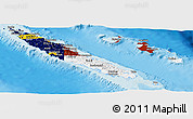 Flag Panoramic Map of New Caledonia, shaded relief outside