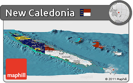 Flag Panoramic Map of New Caledonia, single color outside, satellite sea