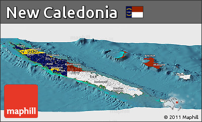 Flag Panoramic Map of New Caledonia, single color outside, satellite sea