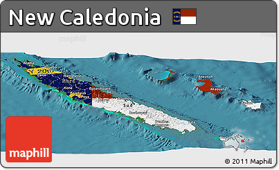 Flag Panoramic Map of New Caledonia, single color outside, satellite sea