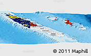 Flag Panoramic Map of New Caledonia, single color outside, shaded relief sea, flag centered