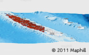 Flag Panoramic Map of New Caledonia, single color outside, shaded relief sea, flag aligned to the middle