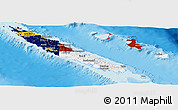 Flag Panoramic Map of New Caledonia, single color outside, shaded relief sea