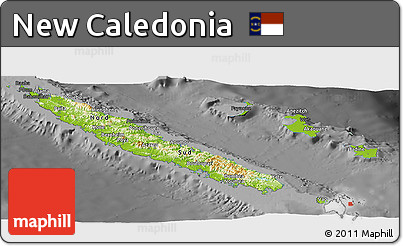 Physical Panoramic Map of New Caledonia, darken, desaturated