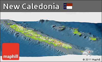 Physical Panoramic Map of New Caledonia, darken
