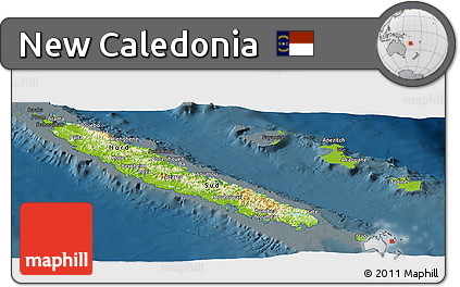 Physical Panoramic Map of New Caledonia, darken