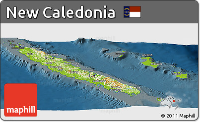Physical Panoramic Map of New Caledonia, darken