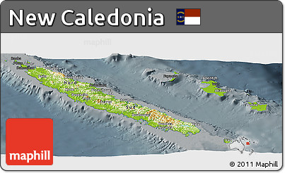 Physical Panoramic Map of New Caledonia, darken, semi-desaturated