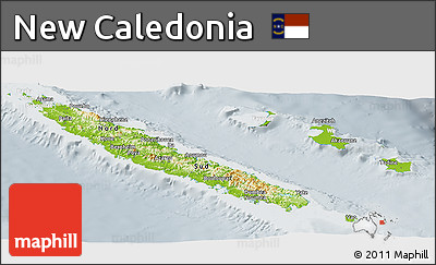 Physical Panoramic Map of New Caledonia, lighten, semi-desaturated