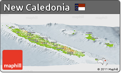 Physical Panoramic Map of New Caledonia, lighten, semi-desaturated