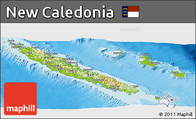 Physical Panoramic Map of New Caledonia, political shades outside, shaded relief sea