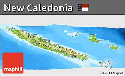 Physical Panoramic Map of New Caledonia, single color outside, bathymetry sea