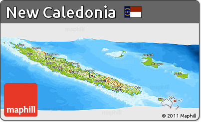 Physical Panoramic Map of New Caledonia, single color outside, bathymetry sea
