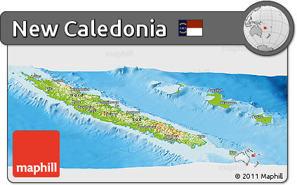 Physical Panoramic Map of New Caledonia, single color outside