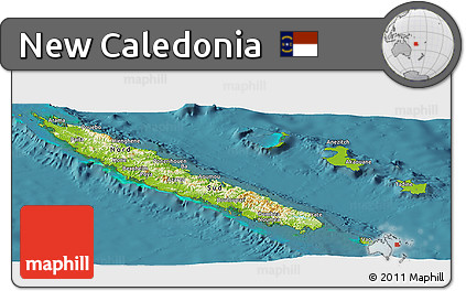 Physical Panoramic Map of New Caledonia, single color outside, satellite sea