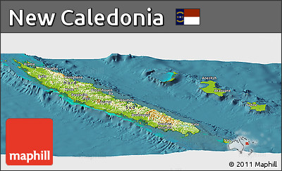 Physical Panoramic Map of New Caledonia, single color outside, satellite sea