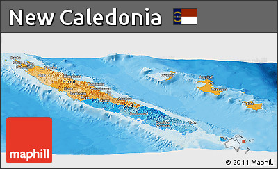 Political Panoramic Map of New Caledonia, political shades outside