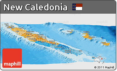 Political Panoramic Map of New Caledonia, political shades outside
