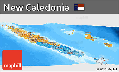 Political Panoramic Map of New Caledonia, single color outside, bathymetry sea