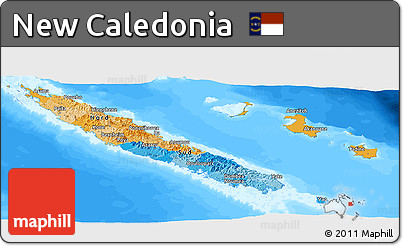 Political Panoramic Map of New Caledonia, single color outside, bathymetry sea