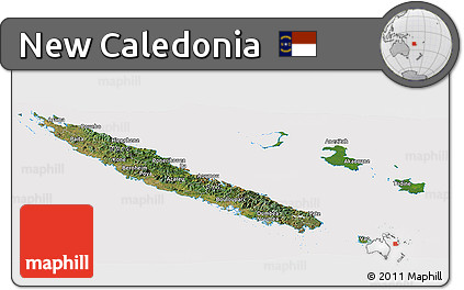 Satellite Panoramic Map of New Caledonia, cropped outside