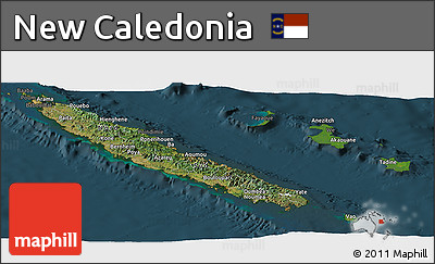 Satellite Panoramic Map of New Caledonia, darken