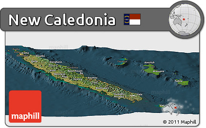 Satellite Panoramic Map of New Caledonia, darken