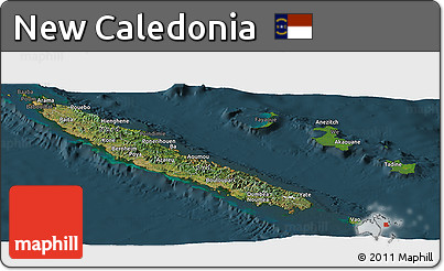 Satellite Panoramic Map of New Caledonia, darken