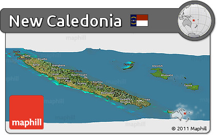 Satellite Panoramic Map of New Caledonia, darken, land only