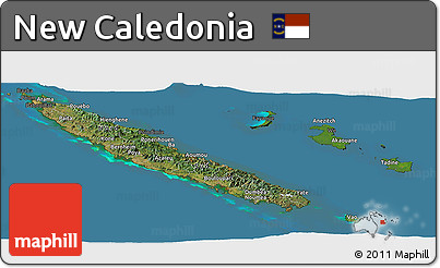 Satellite Panoramic Map of New Caledonia, darken, land only