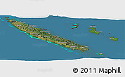 Satellite Panoramic Map of New Caledonia, darken, land only