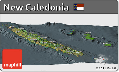 Satellite Panoramic Map of New Caledonia, darken, semi-desaturated